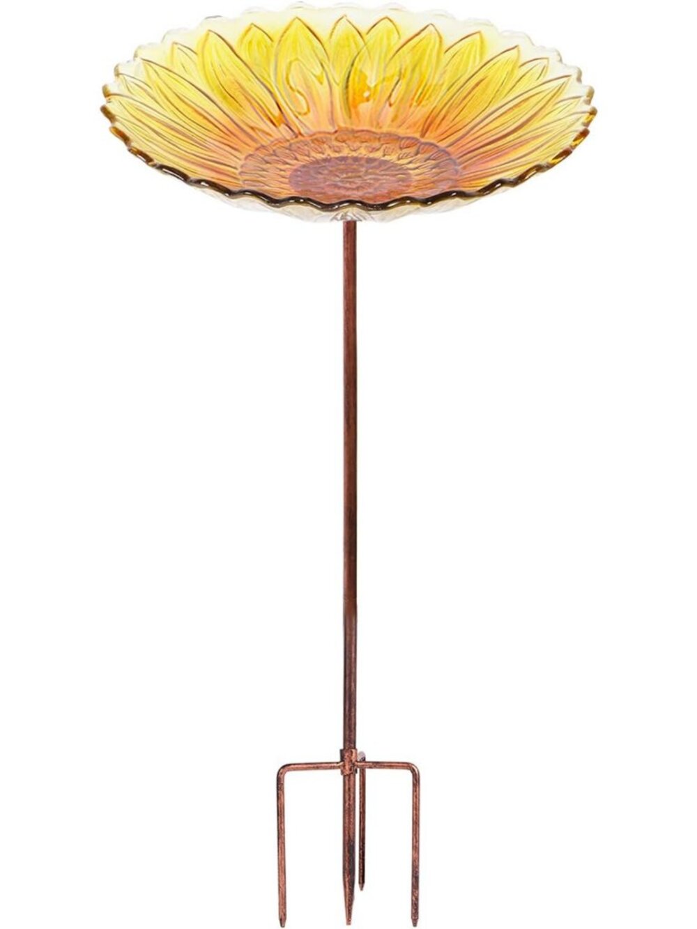 Yellow Glass Bird Bath & Feeder with Metal Stake for Cardinals & Blue Jays
